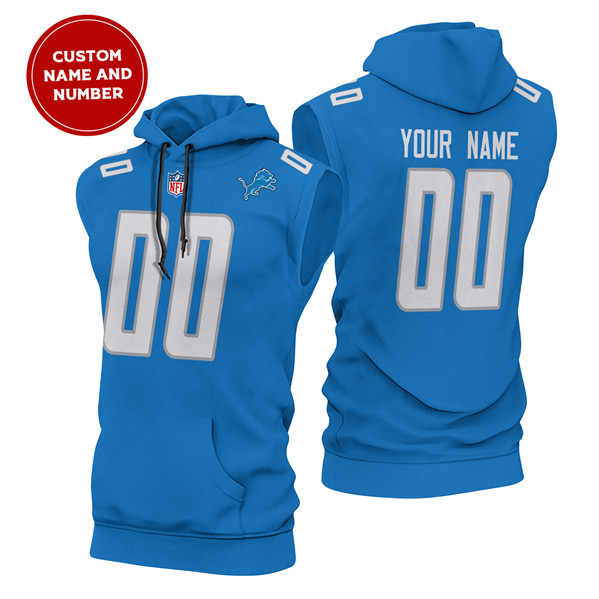 Men's Detroit Lions Customized Blue Limited Edition Sleeveless Hoodie Men's Detroit Lions Customized Blue Limited Edition Sleeveless Hoodie